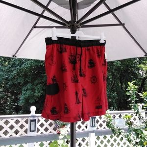 Trader Bay Men's Red Anchor Pirate Ship Swim Shorts Size: L